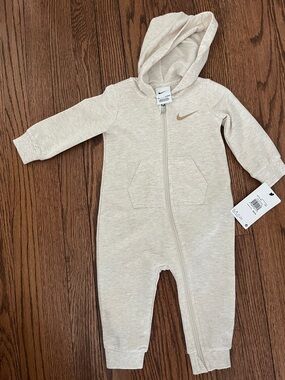 Nike Beige/Stone Hooded Zip Baby One-Piece, 12 months.
